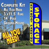 STORAGE - RV Boat Parking Windless Feather Banner Flag Kit (Flag, Pole, & Ground Mt)