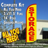 Storage (Yellow/Red) Windless Feather Banner Flag Kit (Flag, Pole, & Ground Mt)
