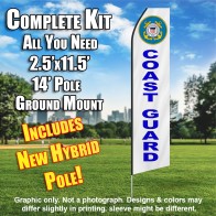 U.S. Coast Guard Flutter Feather White with Blue Lettering Banner Flag Kit (Flag, Pole, & Ground Mt)