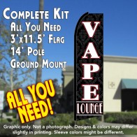 VAPE LOUNGE (Black/White) Flutter Feather Banner Flag Kit (Flag, Pole, & Ground Mt)
