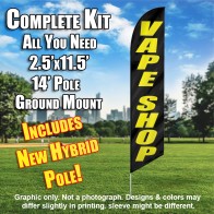 VAPE SHOP black / yellow Windless Feather Banner Flag Kit (Flag, Pole, & Ground Mt)