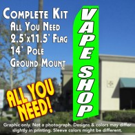 VAPE SHOP Green white letters  Flutter Feather Banner Flag Kit (Flag, Pole, & Ground Mt)