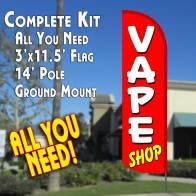 VAPE SHOP (RED/WHITE) WINDLESS FEATHER BANNER FLAG KIT (FLAG, POLE, & GROUND MT)