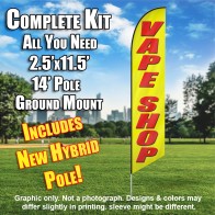 VAPE SHOP yellow/red Windless Feather Banner Flag Kit (Flag, Pole, & Ground Mt)