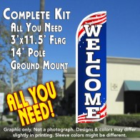 Welcome (Patriotic) Windless Feather Banner Flag Kit (Flag, Pole, & Ground Mt)