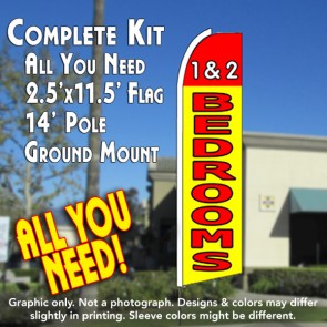 1 & 2 BEDROOMS (Red/Yellow) Flutter Feather Banner Flag Kit (Flag, Pole, & Ground Mt)