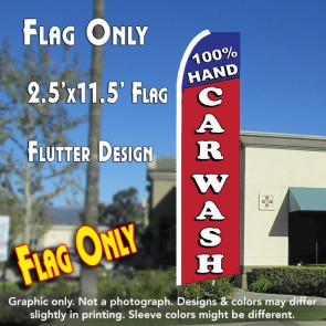 100% HAND CAR WASH (Blue/Red) Flutter Feather Banner Flag (11.5 x 2.5 Feet)