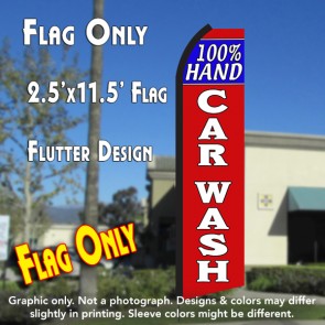 100% HAND CAR WASH (Blue/Red) Flutter Polyknit Feather Flag (11.5 x 2.5 feet)