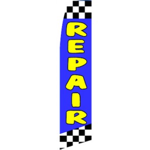 Repair (Blue/Checkered)  Feather Banner Flag Kit (Flag, Pole, & Ground Mt)