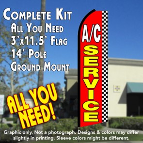 A/C SERVICE (Checkered) Flutter Feather Banner Flag Kit (Flag, Pole, & Ground Mt)