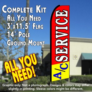 A/C SERVICE (Red/Yellow) Flutter Feather Banner Flag Kit (Flag, Pole, & Ground Mt)