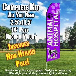 Grand Opening King Swooper Feather Flag Sign Kit with Complete Hybrid Pole Set Animal+Hospital,+Open+Sundays Pack of 3 