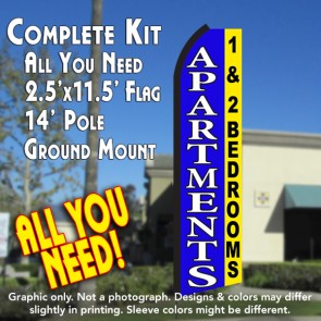 APARTMENTS 1 & 2 BEDROOMS (Blue/Yellow) Flutter Feather Banner Flag Kit (Flag, Pole, & Ground Mt)