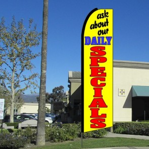ASK ABOUT OUR DAILY SPECIALS (Yellow) Flutter Feather Banner Flag (11.5 x 3 Feet)