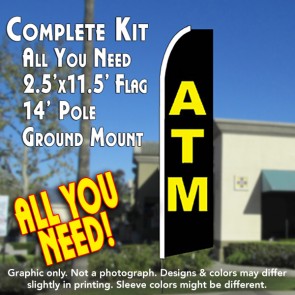 ATM (Black) Flutter Feather Banner Flag Kit (Flag, Pole, & Ground Mt)