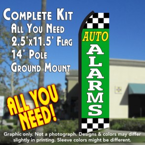 AUTO ALARMS (Green/Checkered) Flutter Feather Banner Flag Kit (Flag, Pole, & Ground Mt)