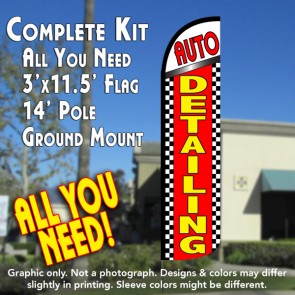 Auto Detailing (Checkered) Windless Feather Banner Flag Kit (Flag, Pole, & Ground Mt)