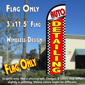 AUTO DETAILING (Red/Checkered) Windless Polyknit Feather Flag (2.5 x 11.5 feet)