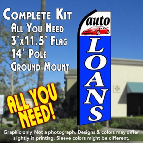 AUTO LOANS (White/Blue) Flutter Feather Banner Flag Kit (Flag, Pole, and Ground Mount)