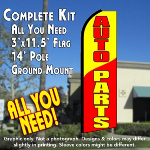 AUTO PARTS (Yellow/Red) Flutter Feather Banner Flag Kit (Flag, Pole, & Ground Mt)