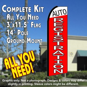 AUTO REGISTRATION (White/Red) Flutter Feather Banner Flag Kit (Flag, Pole, & Ground Mt)