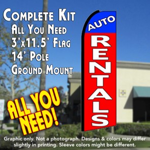 AUTO RENTALS (Blue/Red) Flutter Feather Banner Flag Kit (Flag, Pole, & Ground Mt)