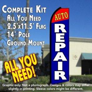 AUTO REPAIR (Red/Blue) Flutter Feather Banner Flag Kit (Flag, Pole, & Ground Mt)