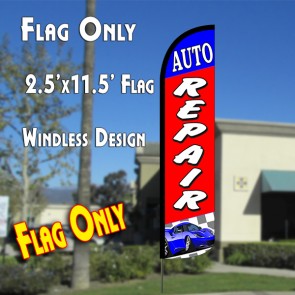 AUTO REPAIR (Blue/Red) Windless Polyknit Feather Flag (2.5 x 11.5 feet)