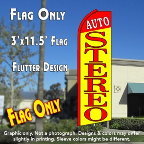 AUTO STEREO (Red/Yellow) Flutter Feather Banner Flag (11.5 x 3 Feet)