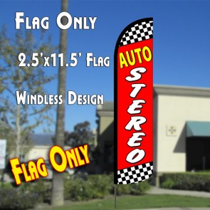 AUTO STEREO (Checkered/Red) Windless Polyknit Feather Flag (2.5 x 11.5 feet)