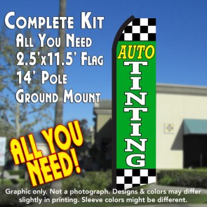 AUTO TINTING (Green/Checkered) Flutter Feather Banner Flag Kit (Flag, Pole, & Ground Mt)