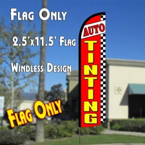 AUTO TINTING (Red/Checkered) Windless Polyknit Feather Flag (2.5 x 11.5 feet)