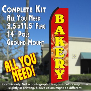 BAKERY (Red/Yellow) Flutter Feather Banner Flag Kit (Flag, Pole, & Ground Mt)