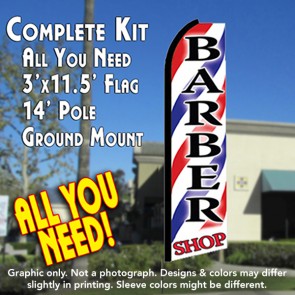 BARBER SHOP Flutter Feather Banner Flag Kit (Flag, Pole, & Ground Mt)