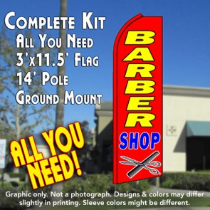 BARBER SHOP (Red) Flutter Feather Banner Flag Kit (Flag, Pole, & Ground Mt)