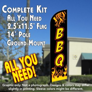 BBQ (Black) Windless Feather Banner Flag Kit (Flag, Pole, & Ground Mt)