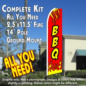 BBQ (Red) Flutter Feather Banner Flag Kit (Flag, Pole, & Ground Mt)