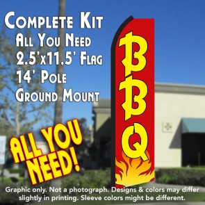 BBQ (Red/Yellow/Flames) Flutter Feather Banner Flag Kit (Flag, Pole, & Ground Mt)