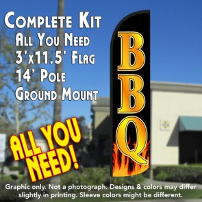 BBQ Windless Feather Banner Flag Kit (Flag, Pole, & Ground Mt)