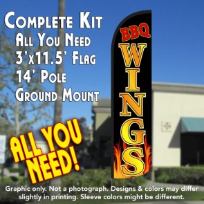 BBQ Wings Windless Feather Banner Flag Kit (Flag, Pole, & Ground Mt)