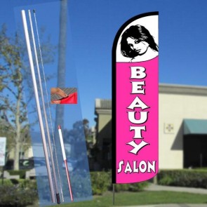 BEAUTY SALON (White/Pink) Windless-Style Feather Flag Bundle 14' OR Replacement Flag Only 11.5' 