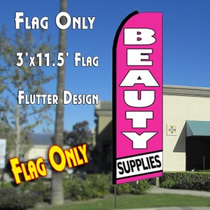 BEAUTY SUPPLIES (Pink/White) Flutter Feather Banner Flag (11.5 x 3 Feet)