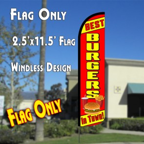 BEST BURGERS IN TOWN Windless Polyknit Feather Flag (2.5 x 11.5 feet)