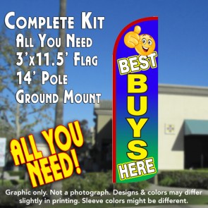 Best Buys Here Windless Feather Banner Flag Kit (Flag, Pole, & Ground Mt)