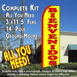 BIENVENIDOS (Red/Yellow) Flutter Feather Banner Flag Kit (Flag, Pole, & Ground Mt)