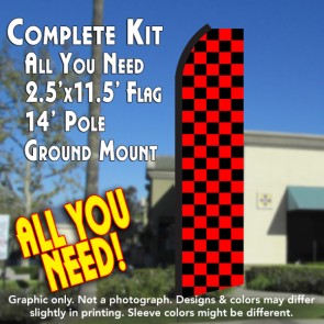 Checkered RED/BLACK Flutter Feather Banner Flag Kit (Flag, Pole, & Ground Mt)