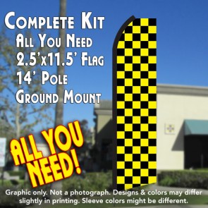 Checkered BLACK/YELLOW Flutter Feather Banner Flag Kit (Flag, Pole, & Ground Mt)