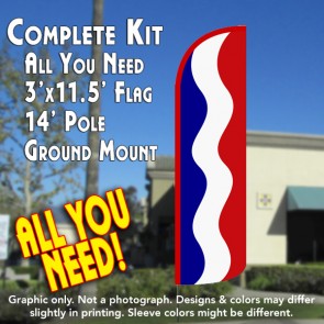Blue White Red Swirl Windless Feather Banner Flag Kit (Flag, Pole, & Ground Mt)