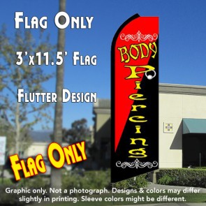 BODY PIERCING (Red/Black) Flutter Feather Banner Flag (11.5 x 3 Feet)