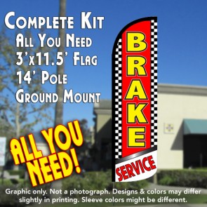 Brake Service (Checkered) Windless Feather Banner Flag Kit (Flag, Pole, & Ground Mt)